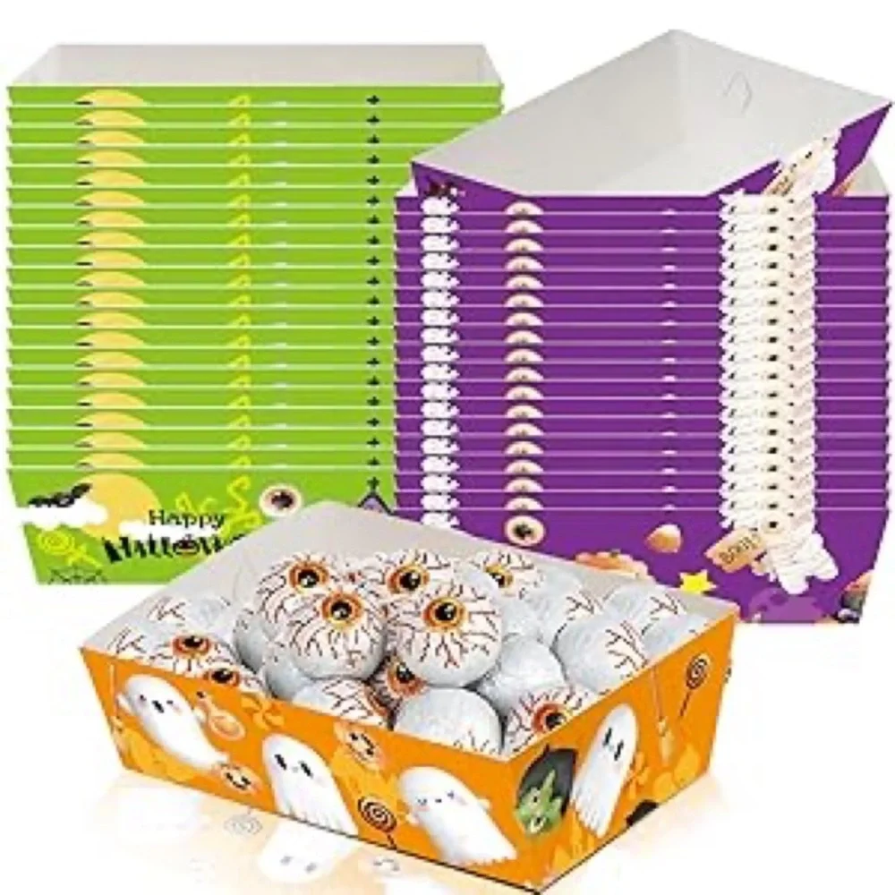 WorldBazaar Halloween Paper Food Trays 60PCS Disposable Party Treat Snack Holder
